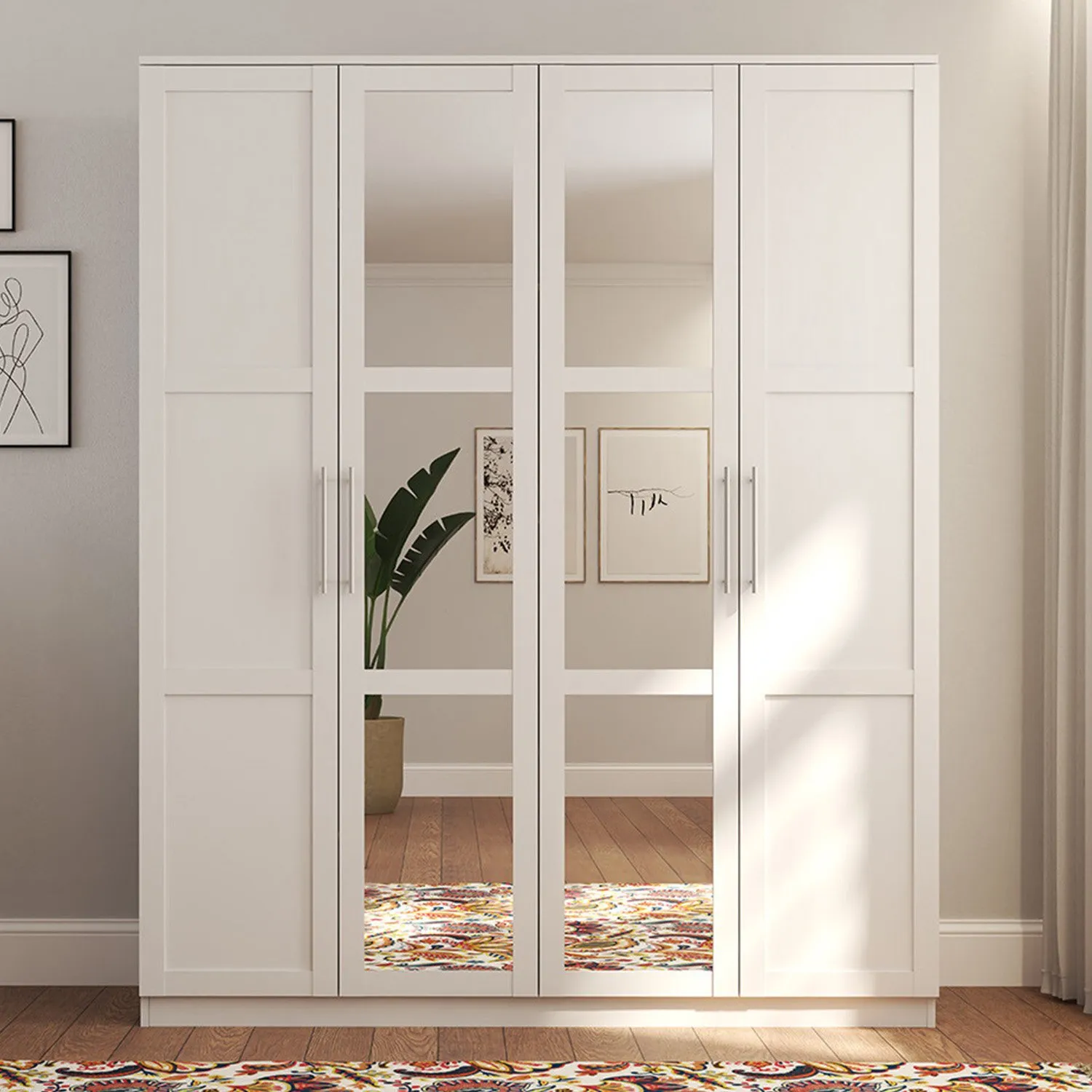 Burford 4 Door Wardrobe with Mirror - White image