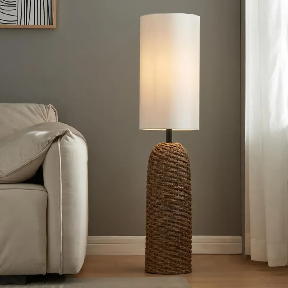 Byron Floor Lamp - White, Rattan