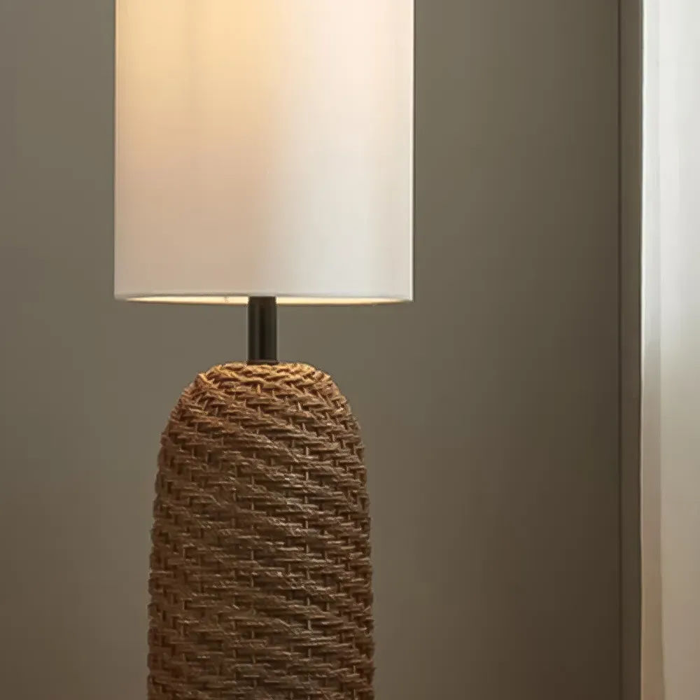 Byron Floor Lamp - White, Rattan