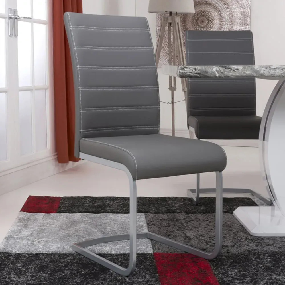 Callisto Set of 2 Dining Chairs - Grey, Leather Effect