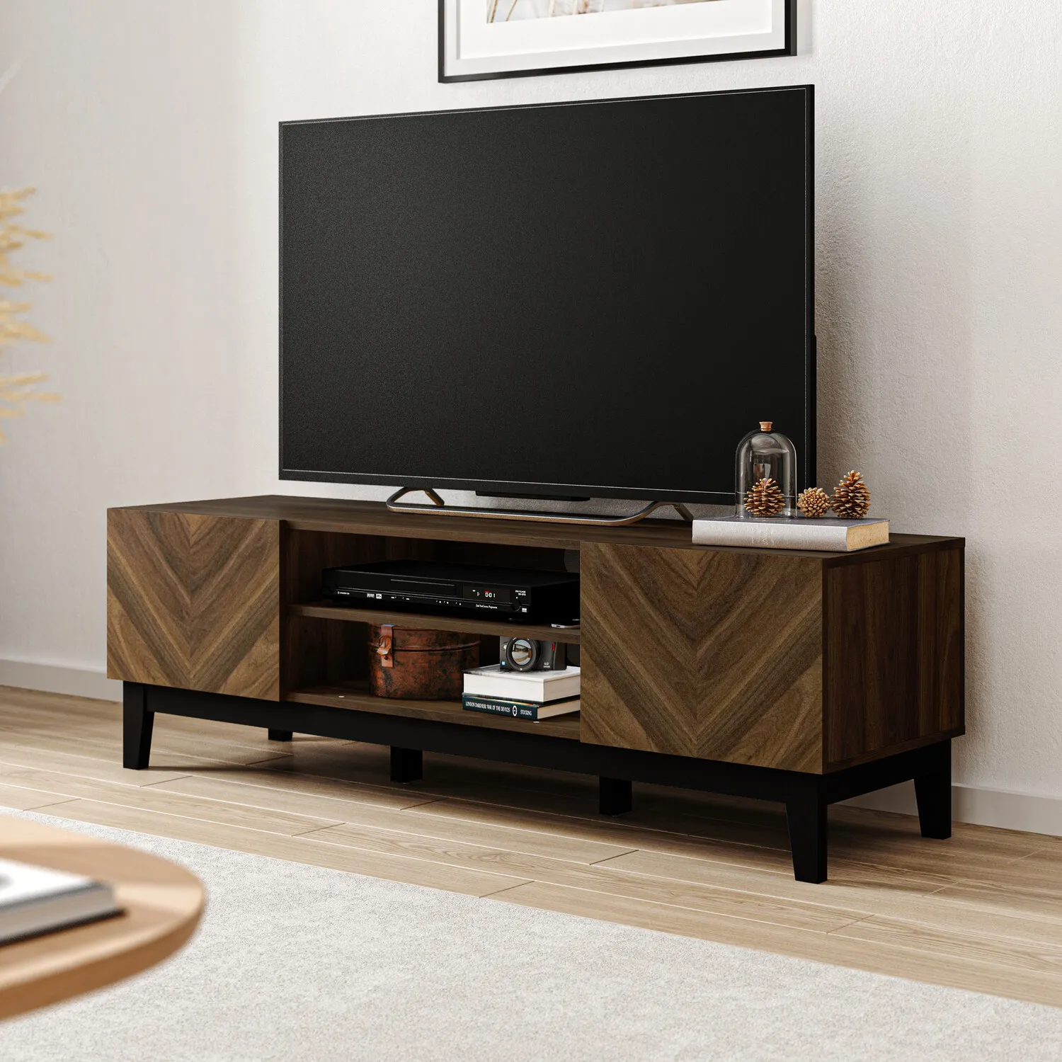 Camborne 2 Door TV Unit with Shelves - Brown