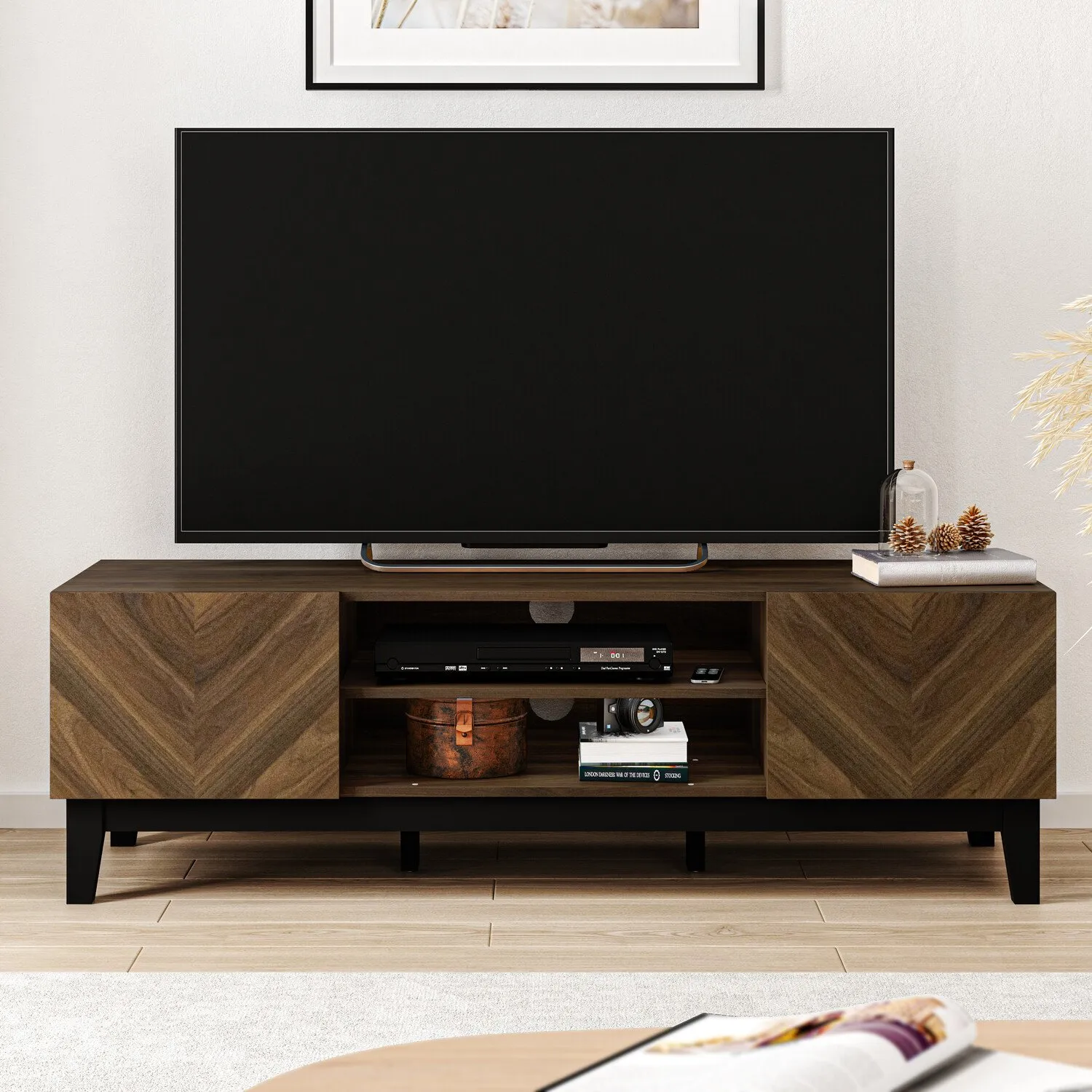 Camborne 2 Door TV Unit with Shelves - Brown