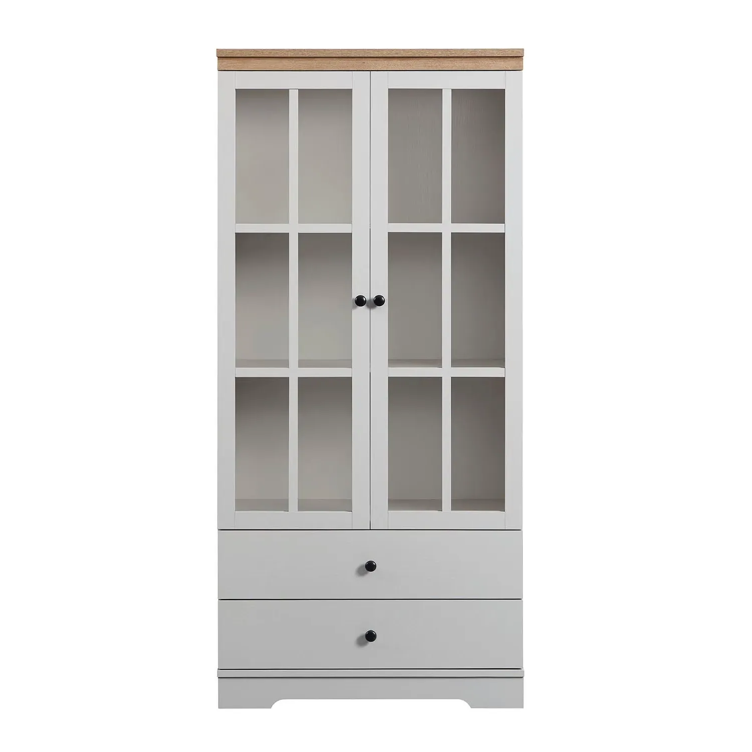 Cambridge 2 Door 2 Drawer Display Cabinet - Grey, Oak Effect