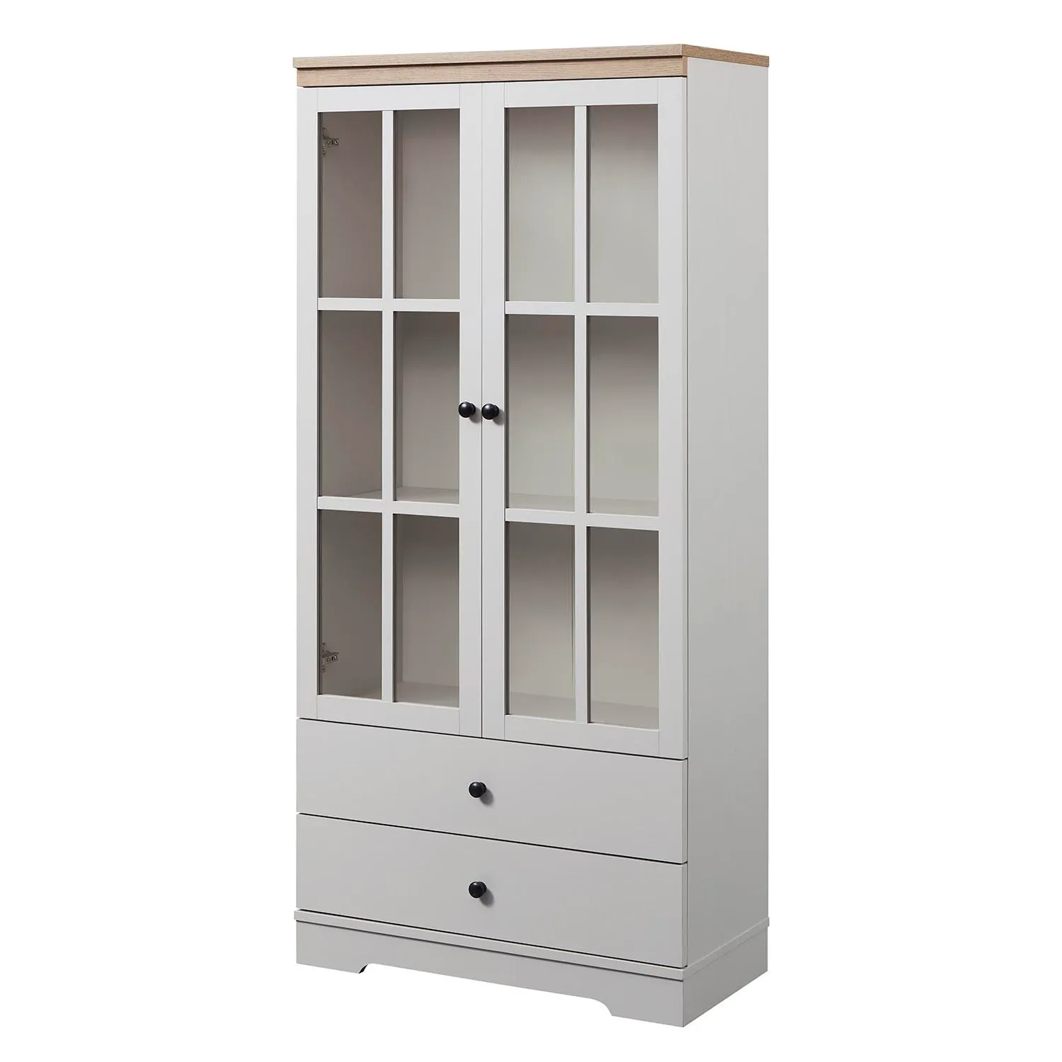 Cambridge 2 Door 2 Drawer Display Cabinet - Grey, Oak Effect