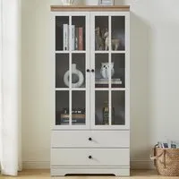 Cambridge 2 Door 2 Drawer Display Cabinet - Grey, Oak Effect