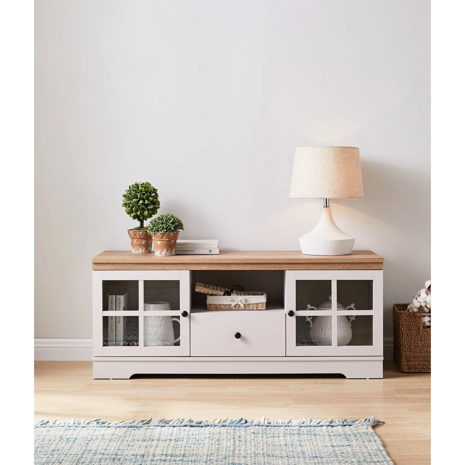 Cambridge 2 Door TV Cabinet with Drawer - Light Grey, Oak