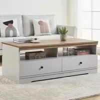 Cambridge 2 Drawer Coffee Table with Storage - Grey, Oak