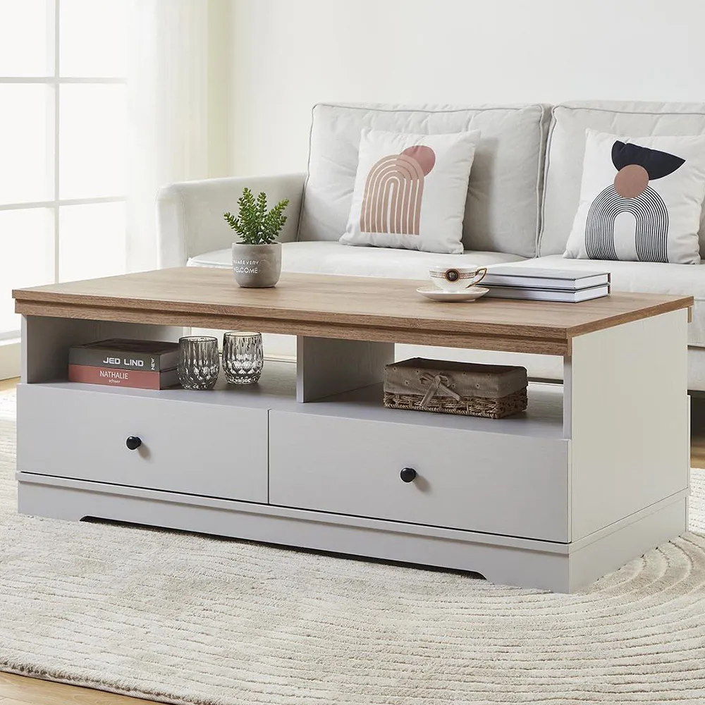 Cambridge 2 Drawer Coffee Table with Storage - Grey, Oak image