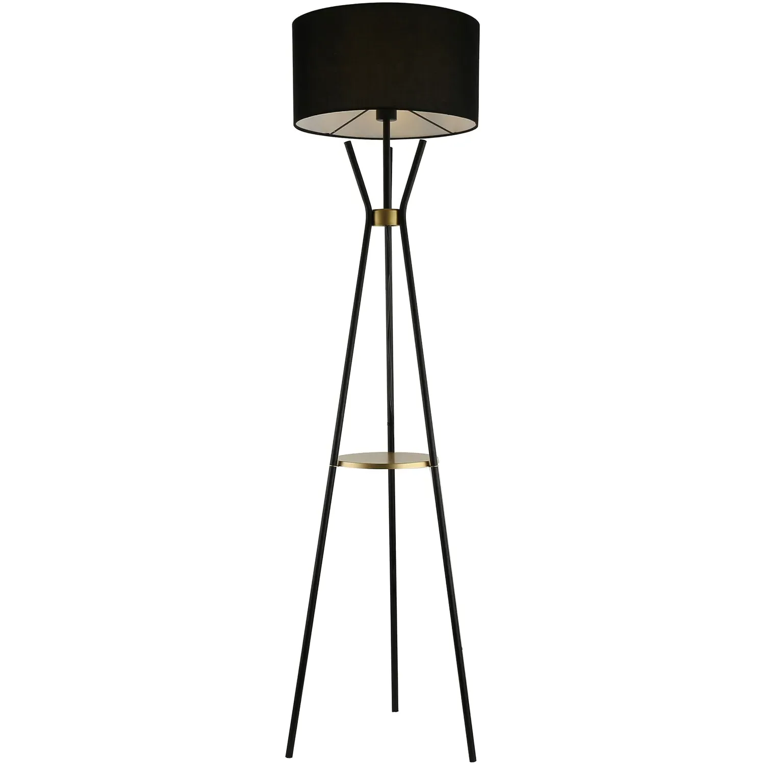 Camden Floor Lamp with Shelf - Black, Gold
