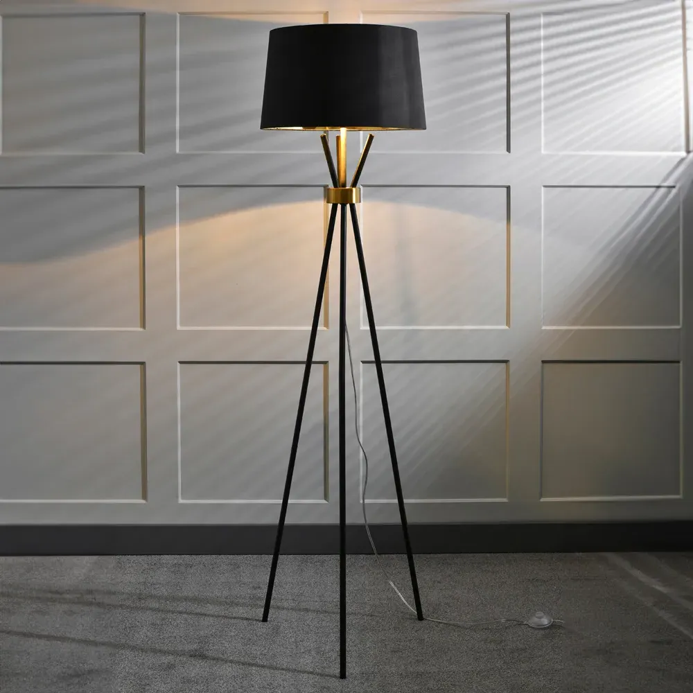 Camden Round Tripod Floor Lamp - Black, Metal