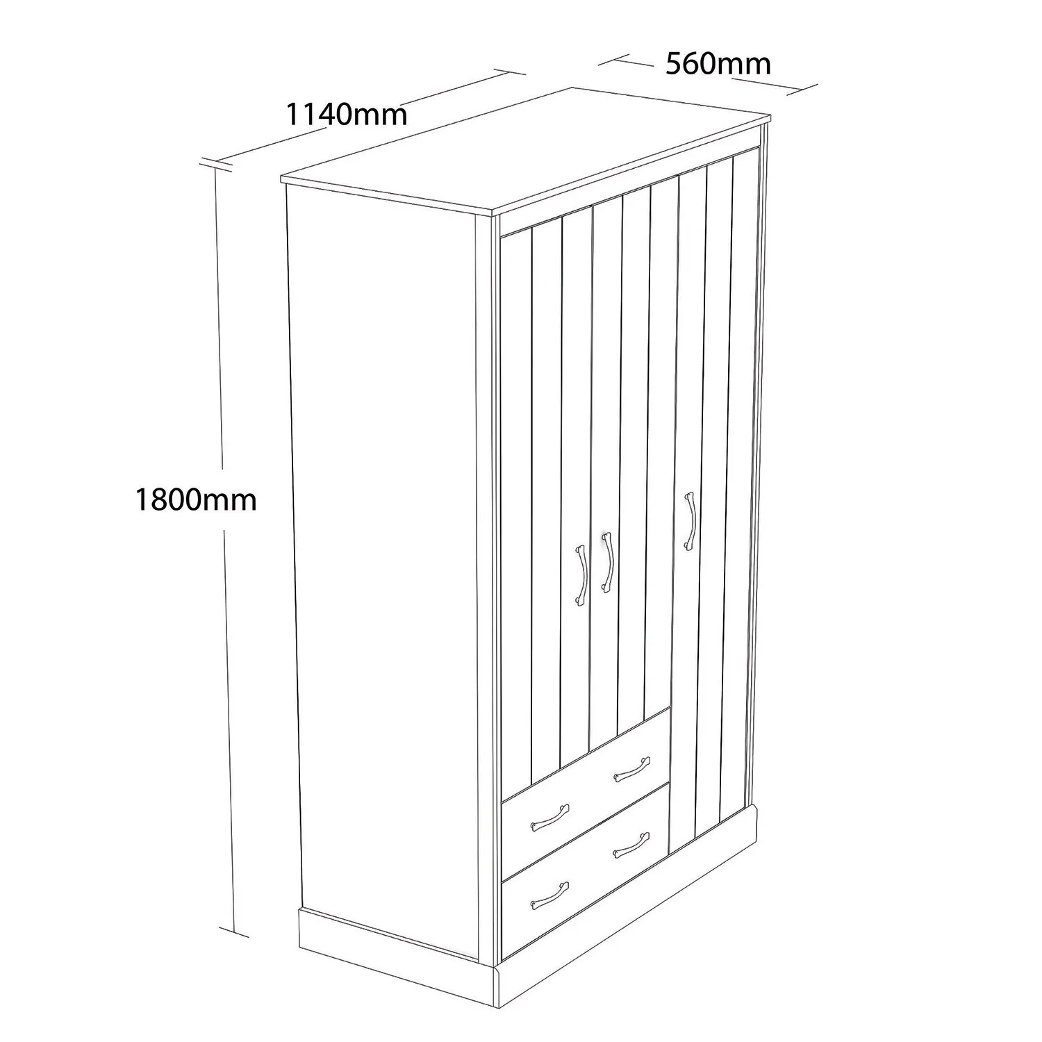 Camford 3-Door Wardrobe with Drawers - Oak