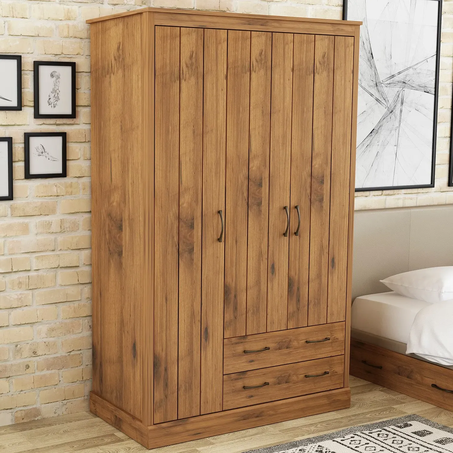 Camford 3-Door Wardrobe with Drawers - Oak