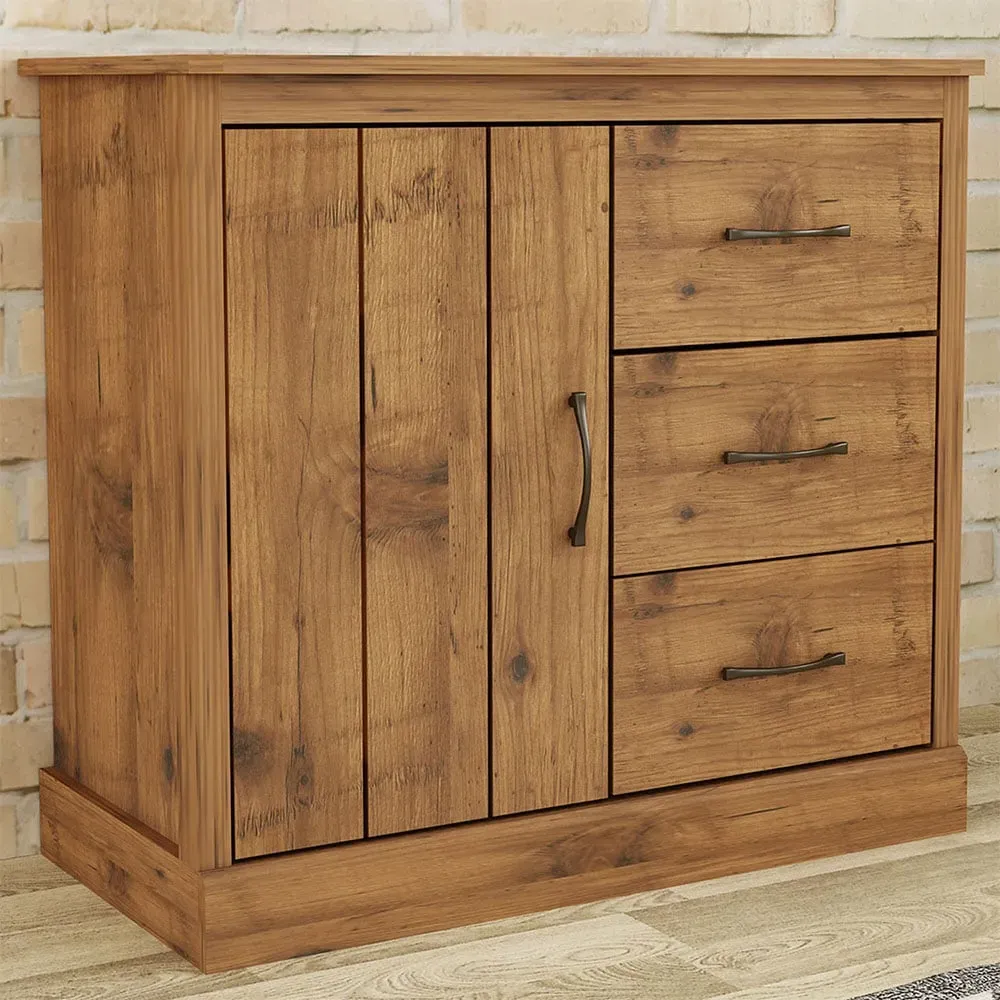 Camford Single Door 3 Drawer Compact Sideboard - Brown image