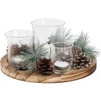 Candle Garden on Wooden Tray with Glass Hurricanes