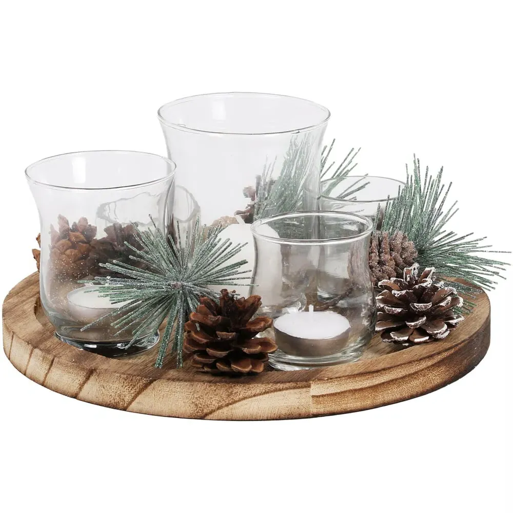 Candle Garden on Wooden Tray with Glass Hurricanes image