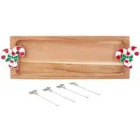 Candy Cane Acacia Cheeseboard Set - Natural