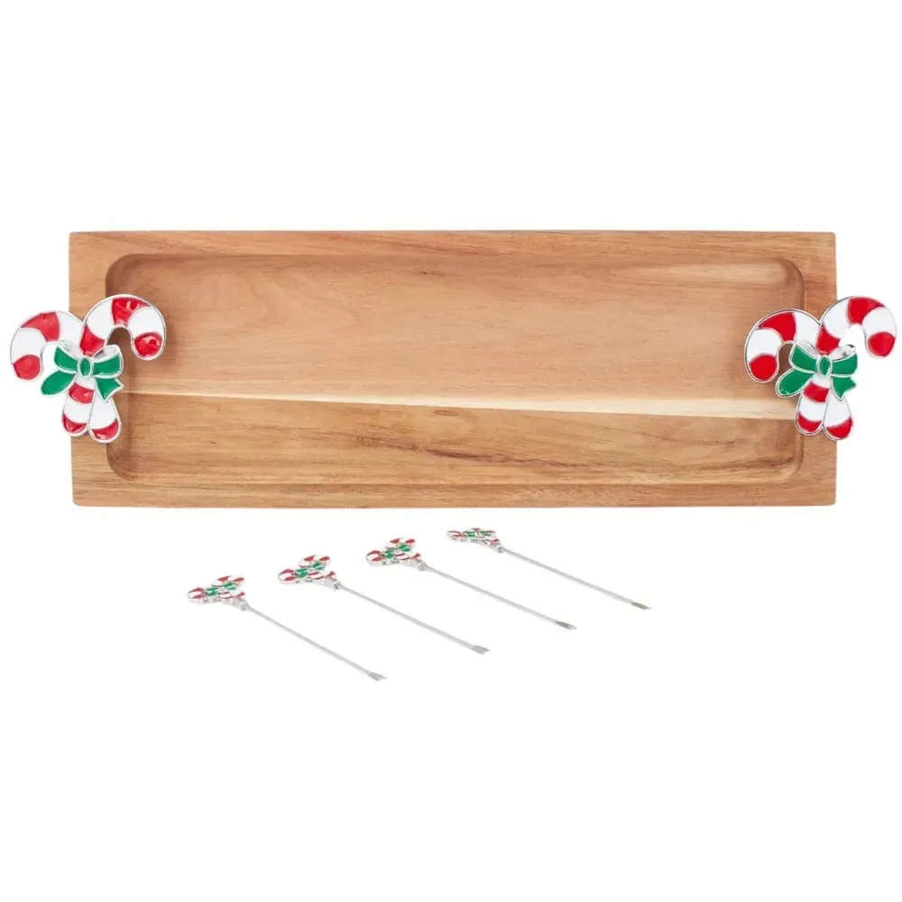 Candy Cane Acacia Cheeseboard Set - Natural