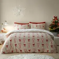 Candy Cane Hearts King Size Duvet Set - Beige, Fleece