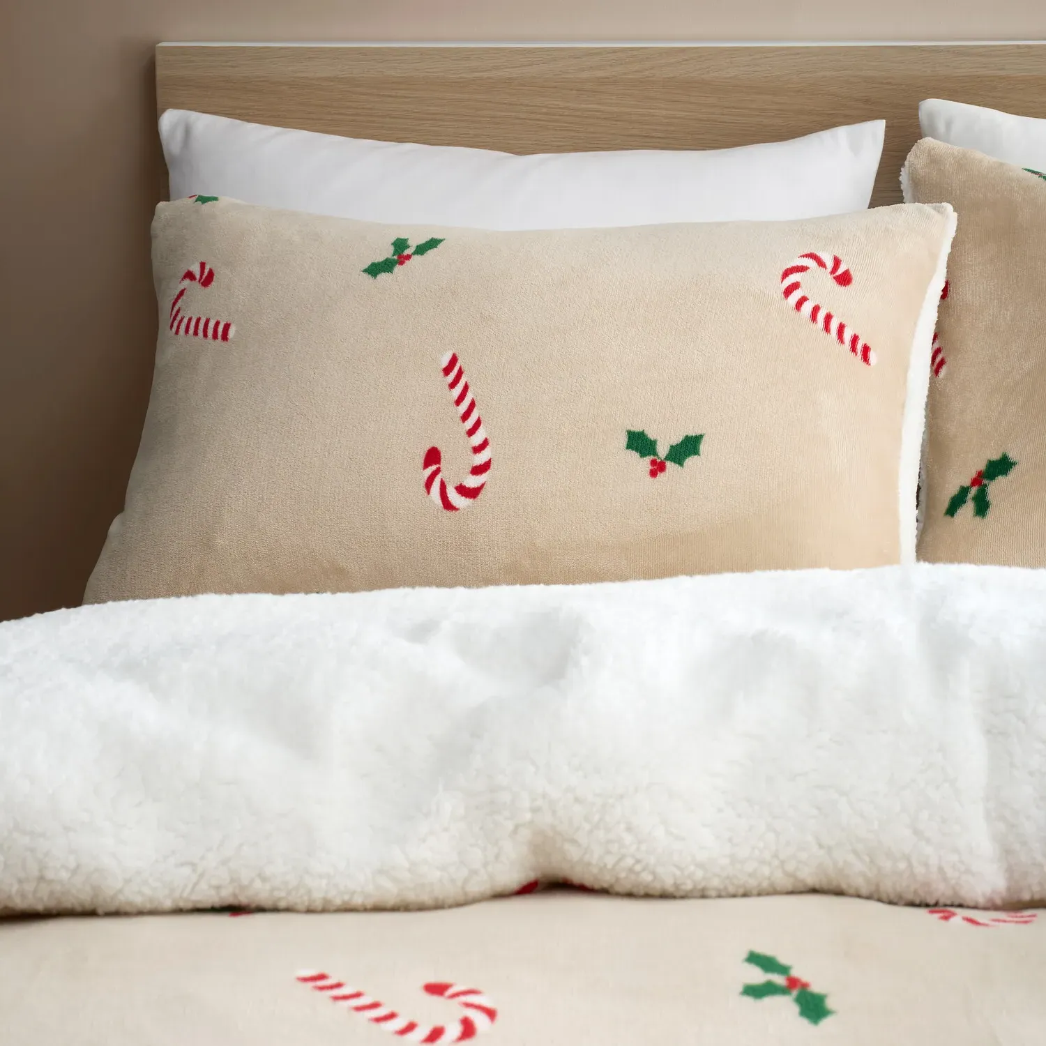 Candy Cane King Size Duvet Set - Natural, Fleece