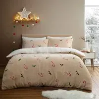 Candy Cane Single Duvet Set - Natural, Fleece