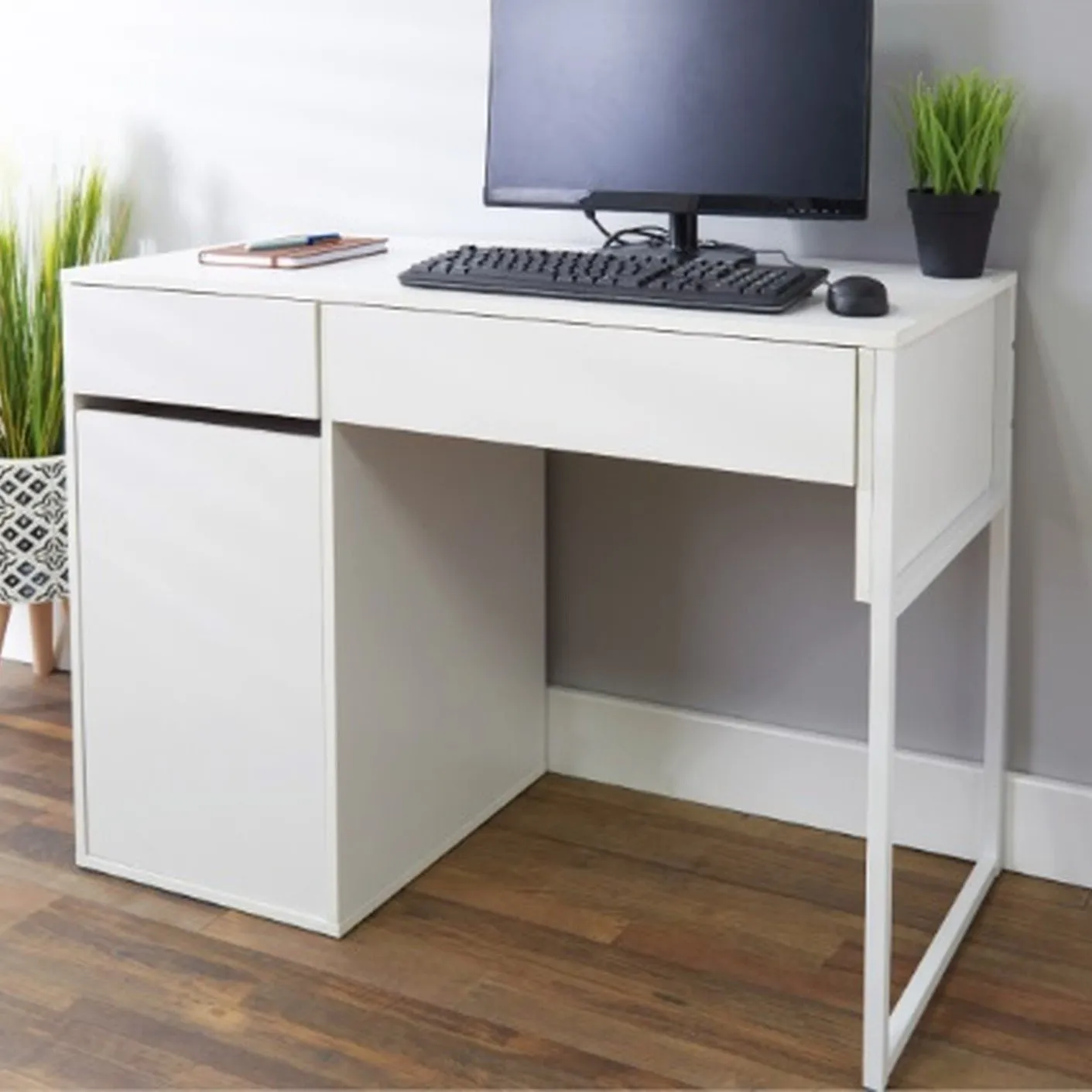Canterbury Single Door Office Desk with Storage - White image