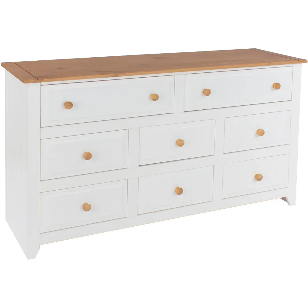 Capri 8 Drawer Wide Chest of Drawers - White, Pine