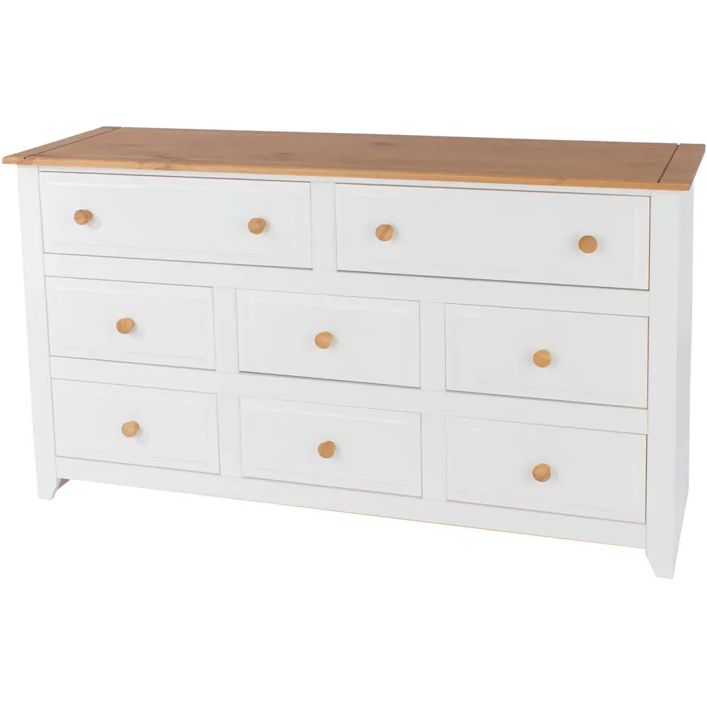 Capri 8 Drawer Wide Chest of Drawers - White, Pine