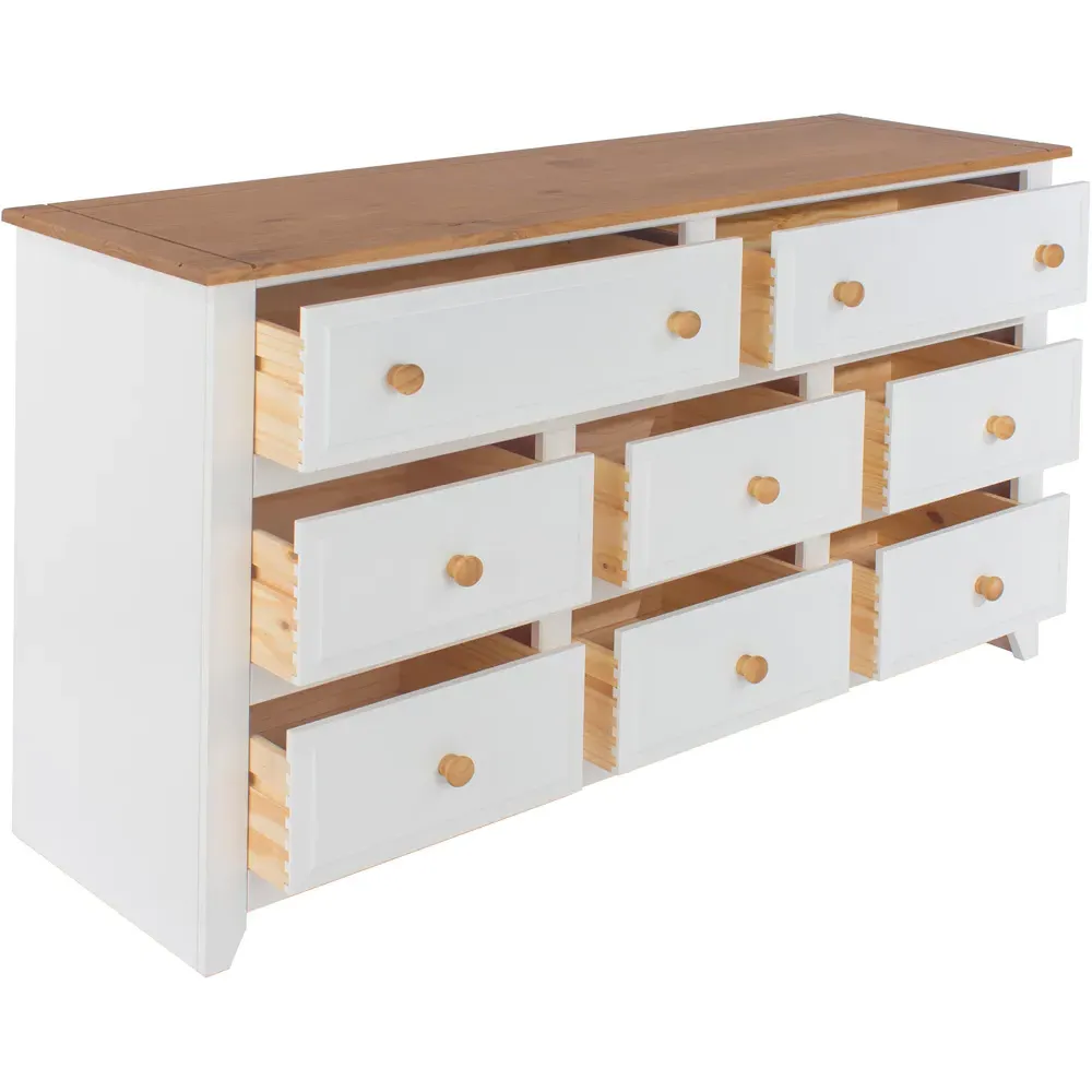 Capri 8 Drawer Wide Chest of Drawers - White, Pine