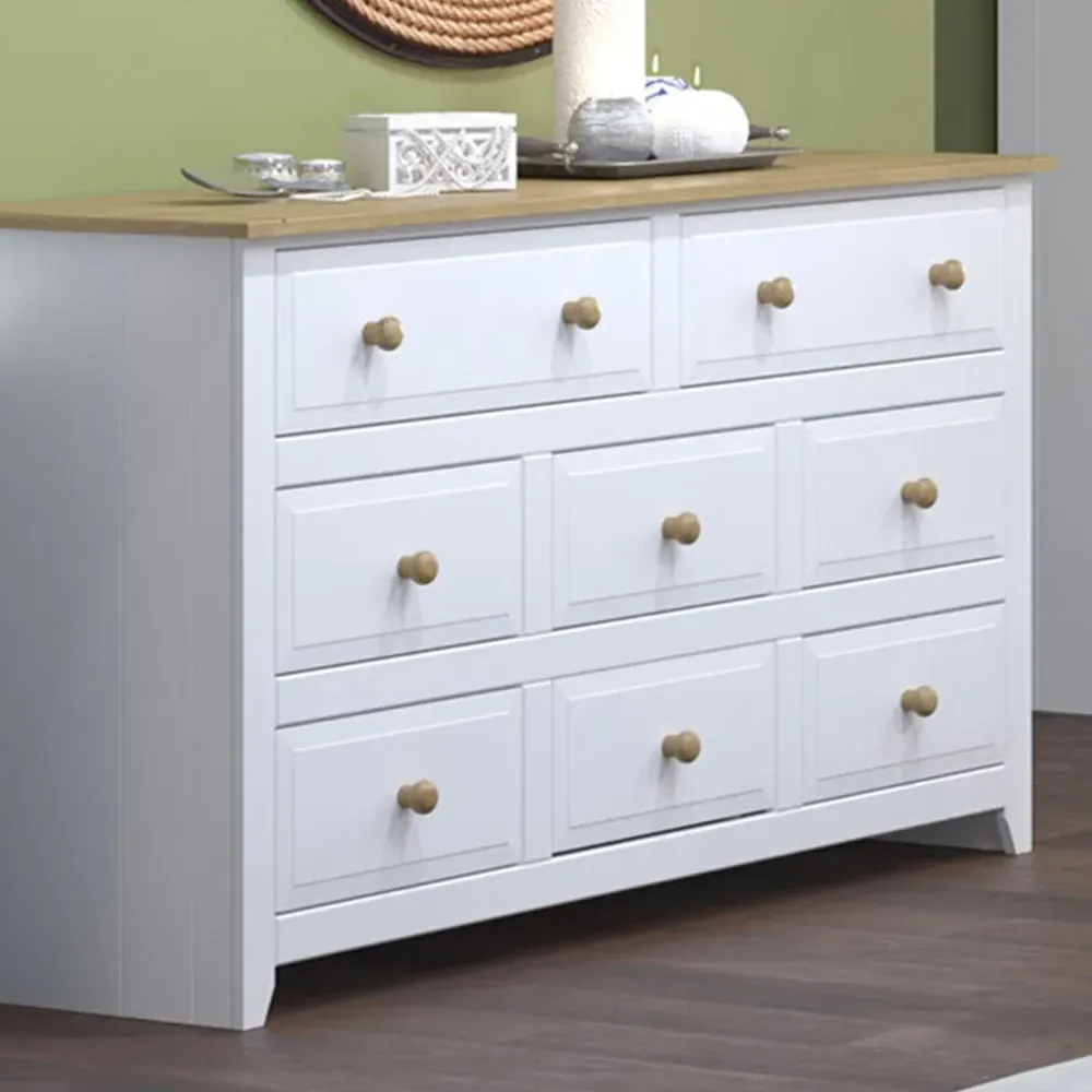 Capri 8 Drawer Wide Chest of Drawers - White, Pine