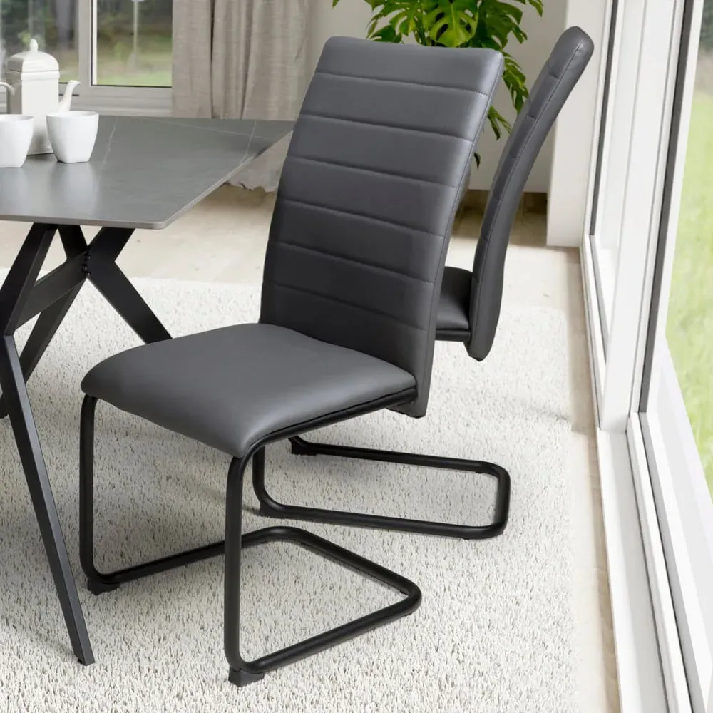 Carlisle Set of 4 Dining Chairs - Grey, Leather Effect