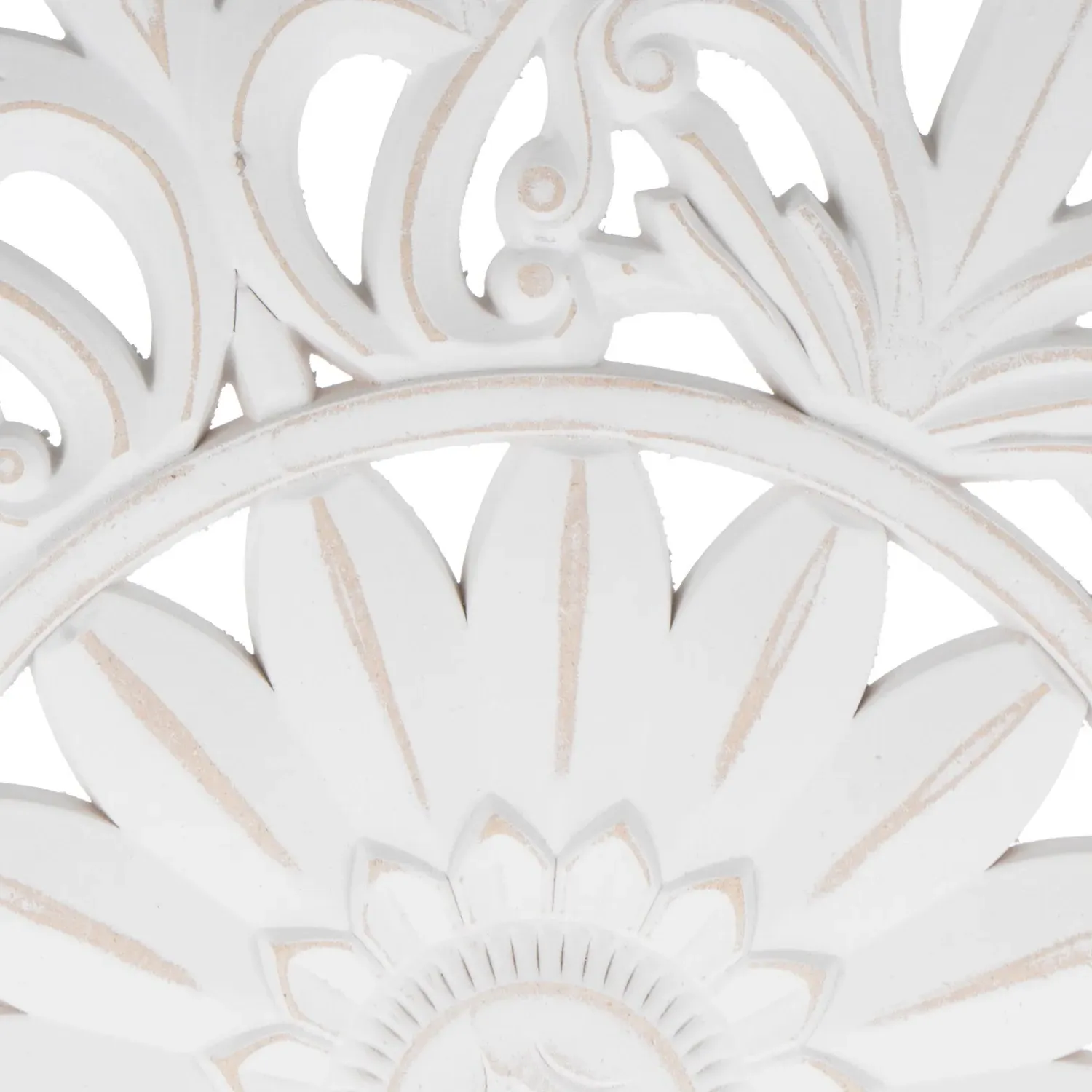 Carved Round Fretwork Wooden Wall Art - White