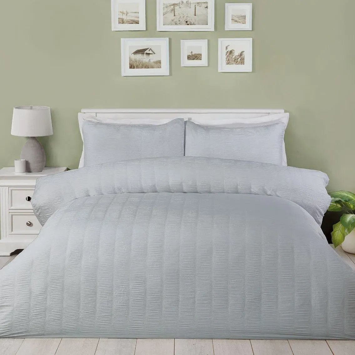 Cassie Crinkle Stripe King Size Duvet Set - Silver
