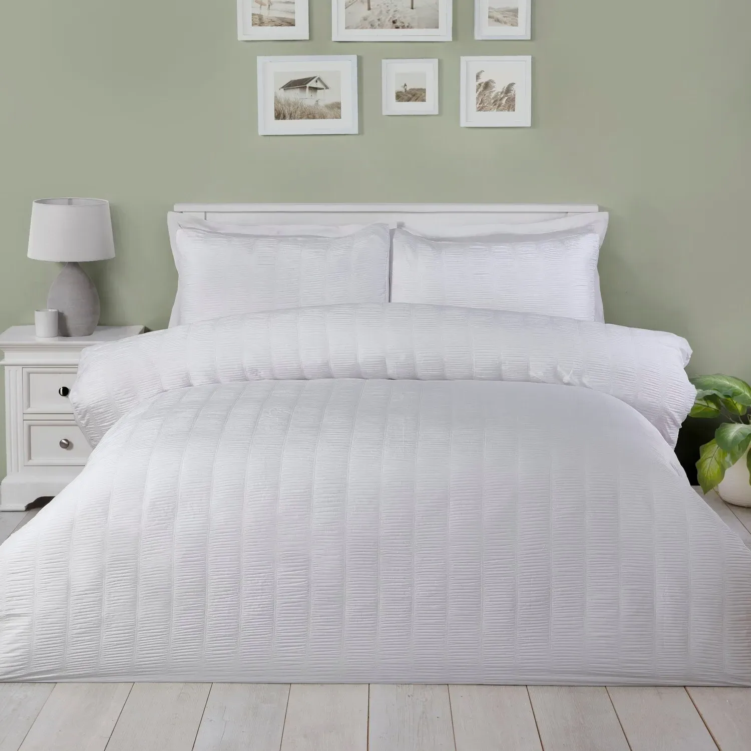 Cassie Crinkle Stripe Single Duvet Set - White image