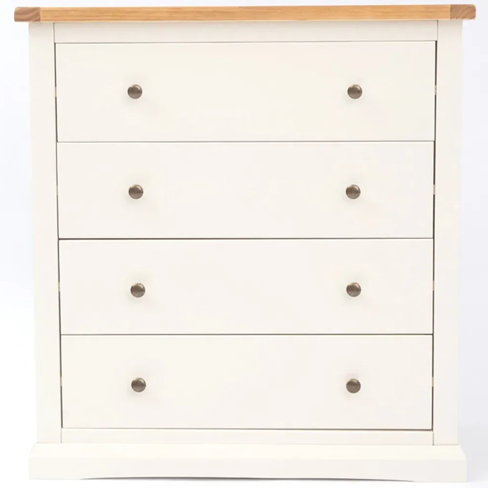 Castelli 4 Drawer Chest of Drawers with Brass Knobs - White, Pine