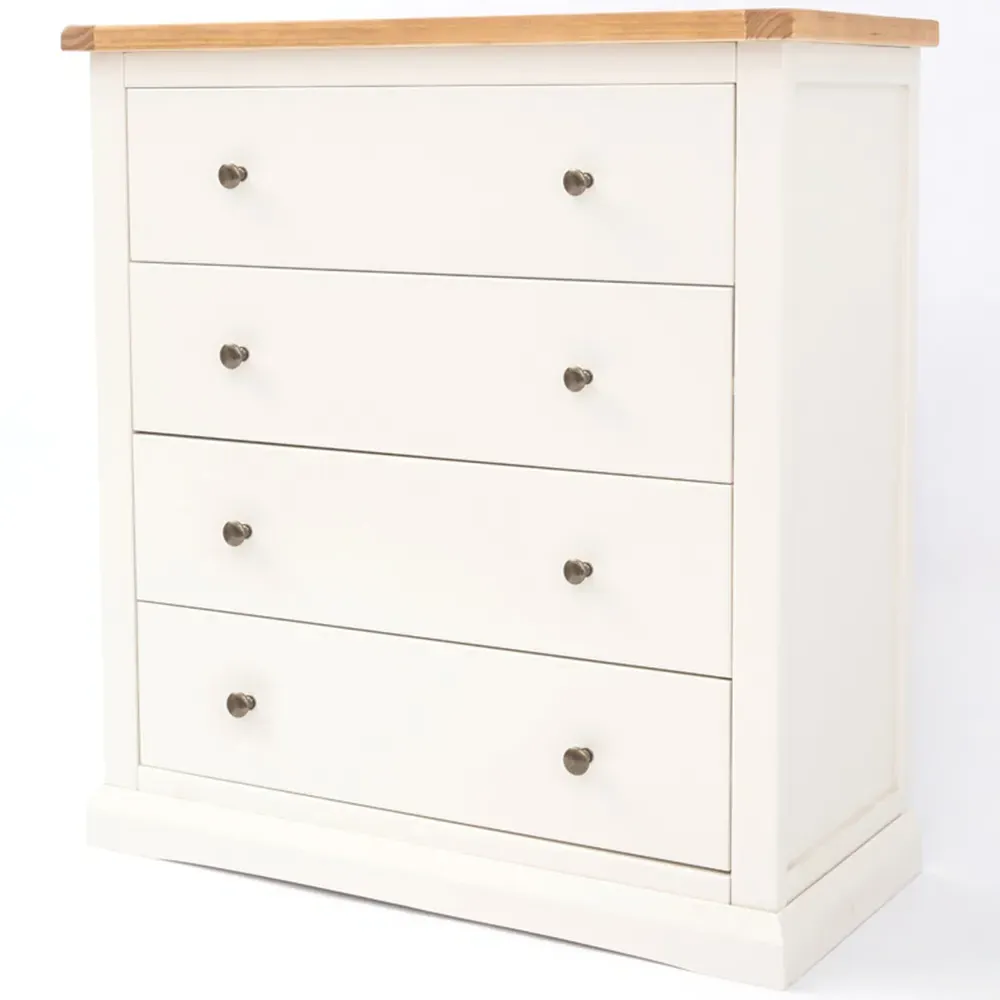 Castelli 4 Drawer Chest of Drawers with Brass Knobs - White, Pine
