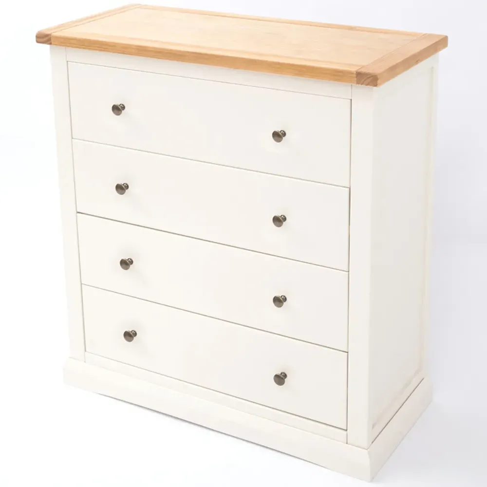 Castelli 4 Drawer Chest of Drawers with Brass Knobs - White, Pine