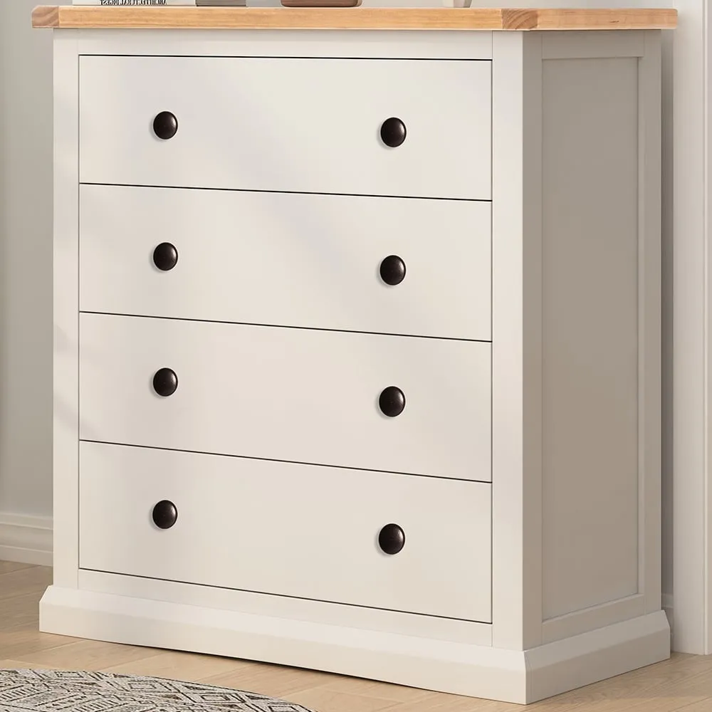 Castelli 4 Drawer Chest of Drawers with Brass Knobs - White, Pine