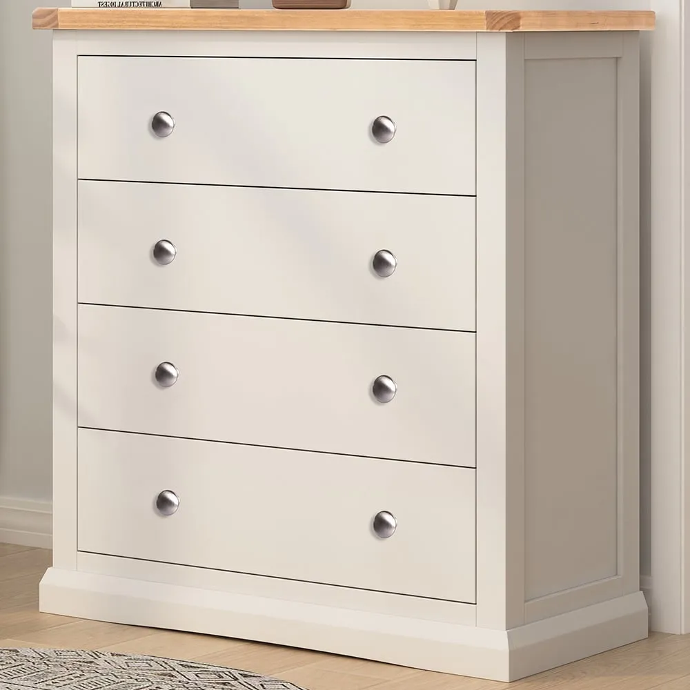 Castelli 4 Drawer Chest of Drawers with Chrome Knobs - White, Pine