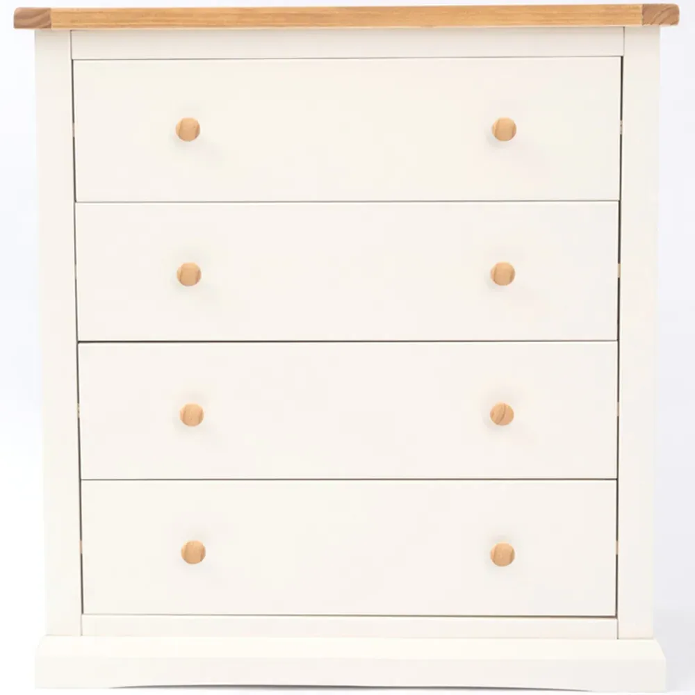 Castelli 4 Drawer Chest of Drawers with Wood Knobs - White, Pine