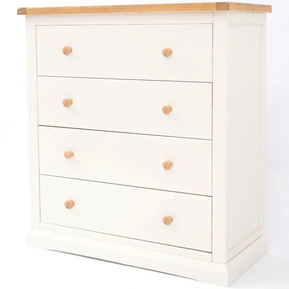 Castelli 4 Drawer Chest of Drawers with Wood Knobs - White, Pine