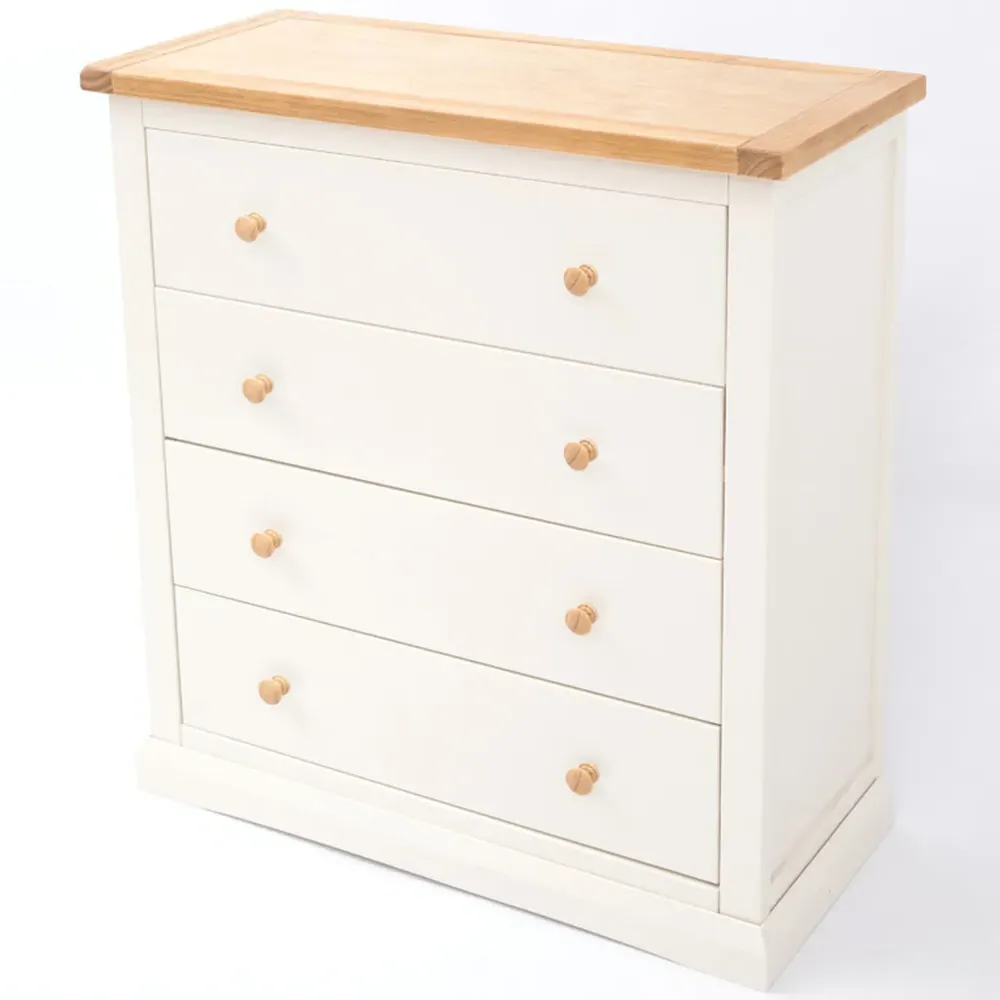Castelli 4 Drawer Chest of Drawers with Wood Knobs - White, Pine