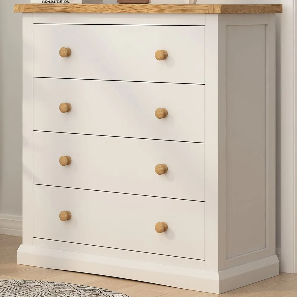 Castelli 4 Drawer Chest of Drawers with Wood Knobs - White, Pine image