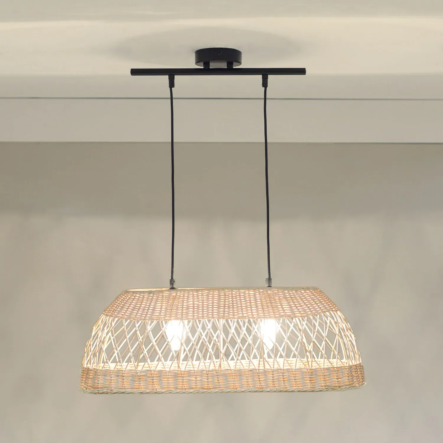 Caswell 2 Light Oval Ceiling Fitting - Natural, Rattan
