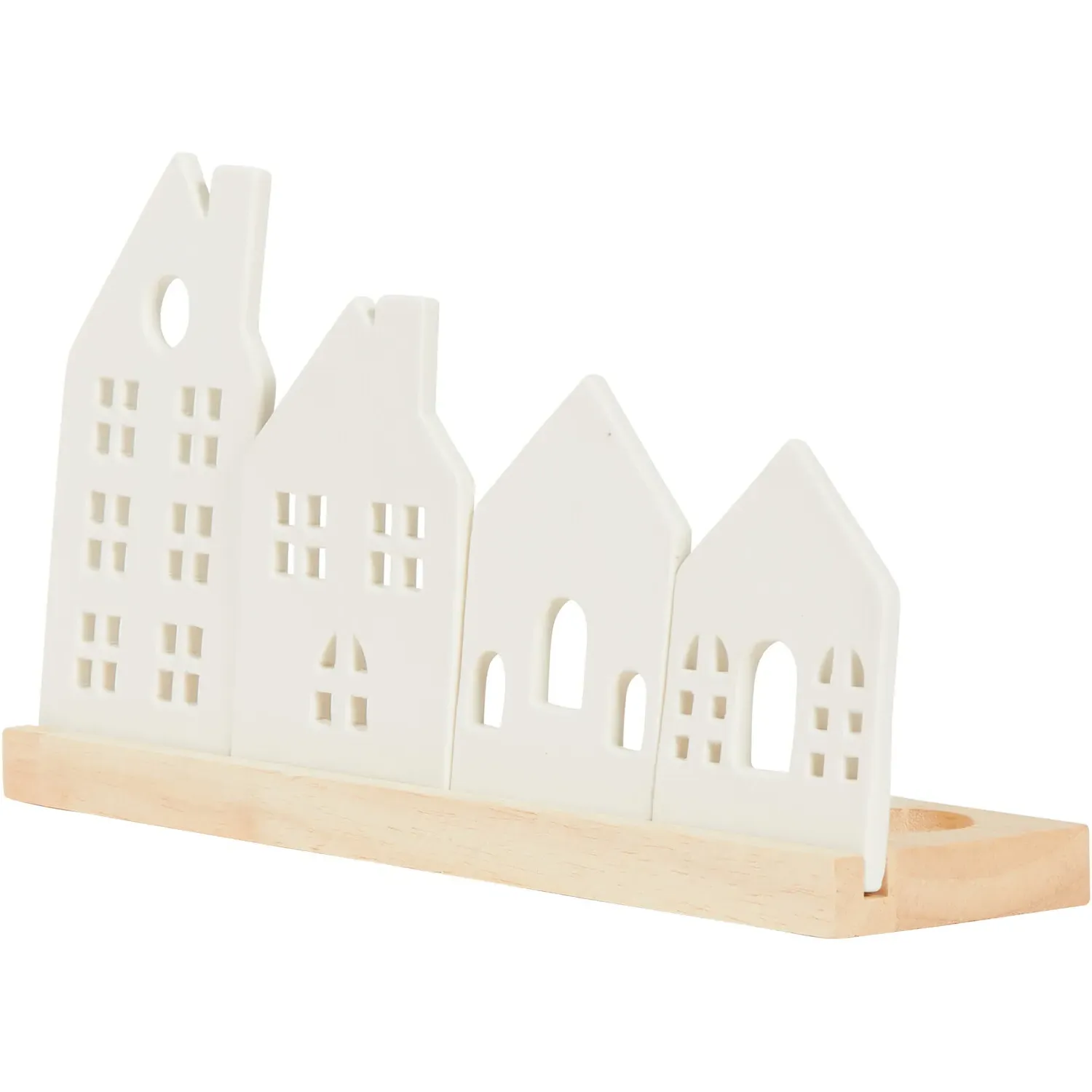 Ceramic Row of Houses Candle Holder - White