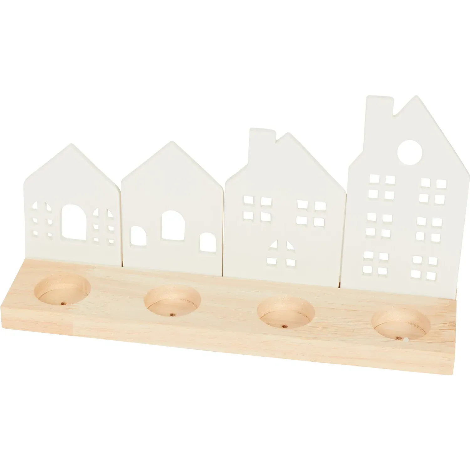 Ceramic Row of Houses Candle Holder - White