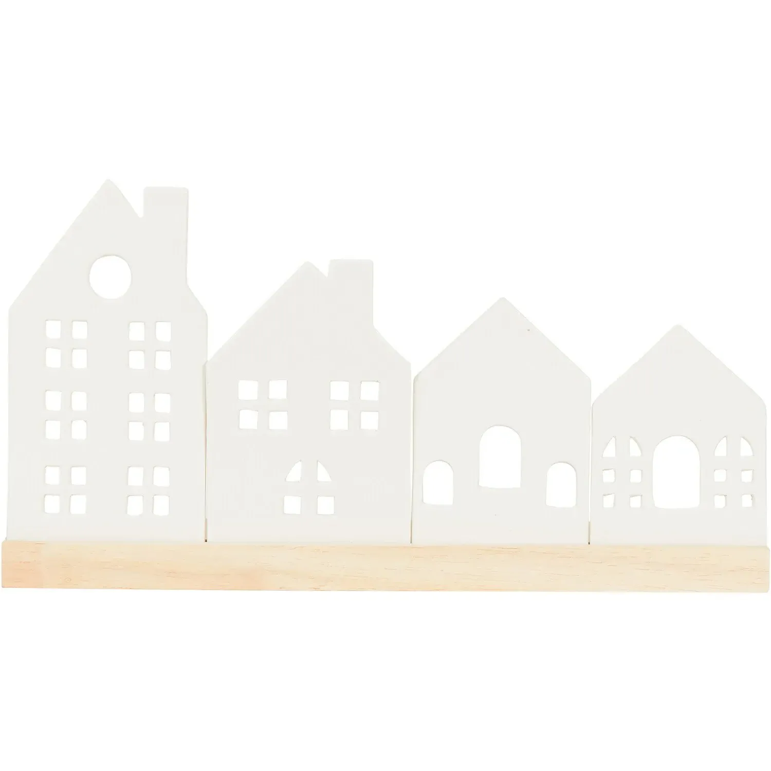 Ceramic Row of Houses Candle Holder - White