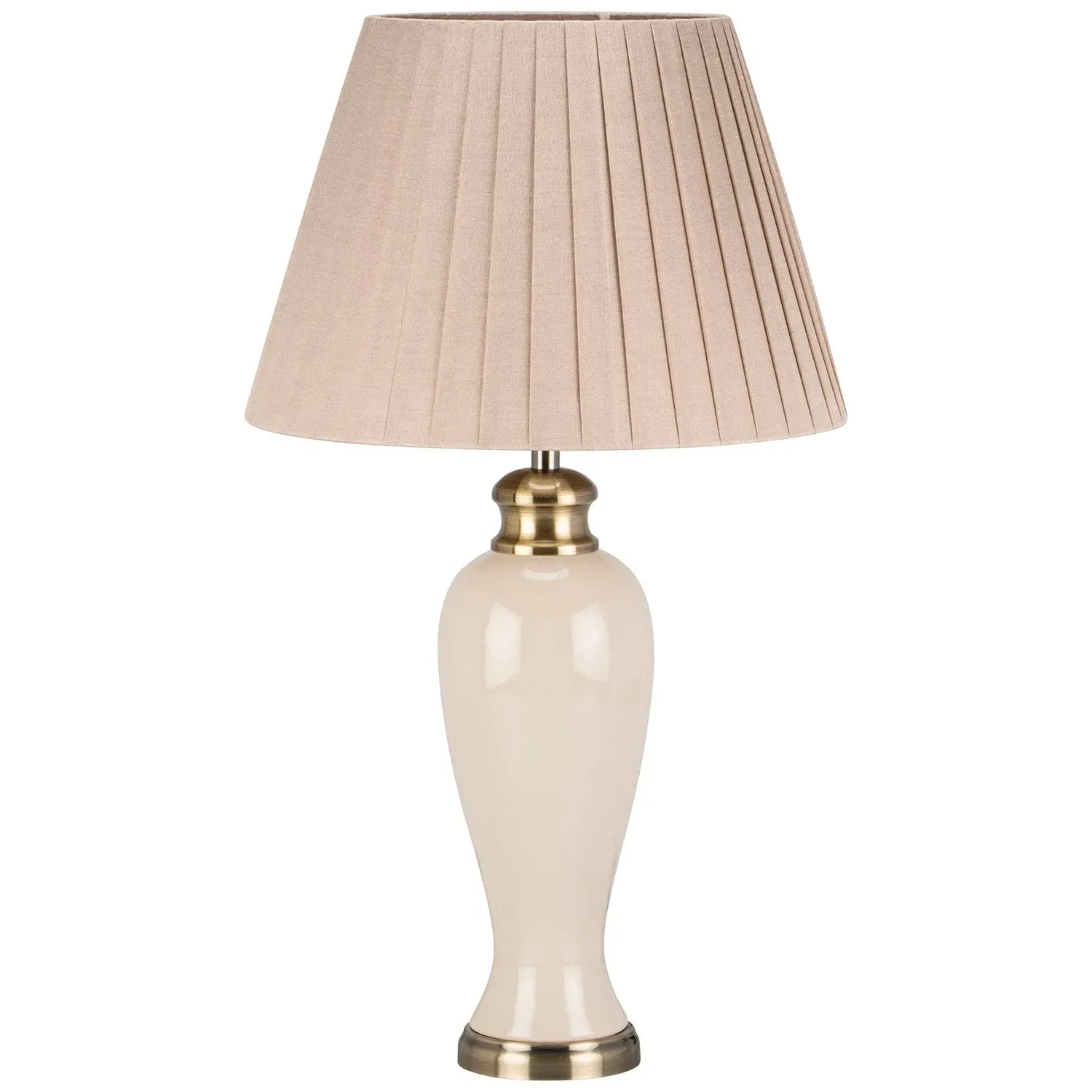 Ceramic Table Lamp with Pleated Shade - Ivory, Brass