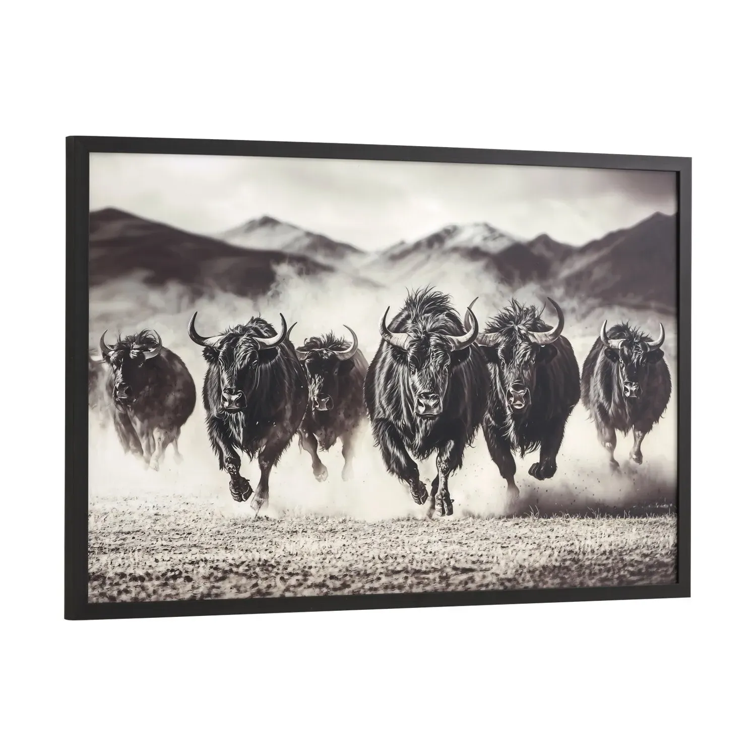 Charging Bisons Framed Gloss Art - Black