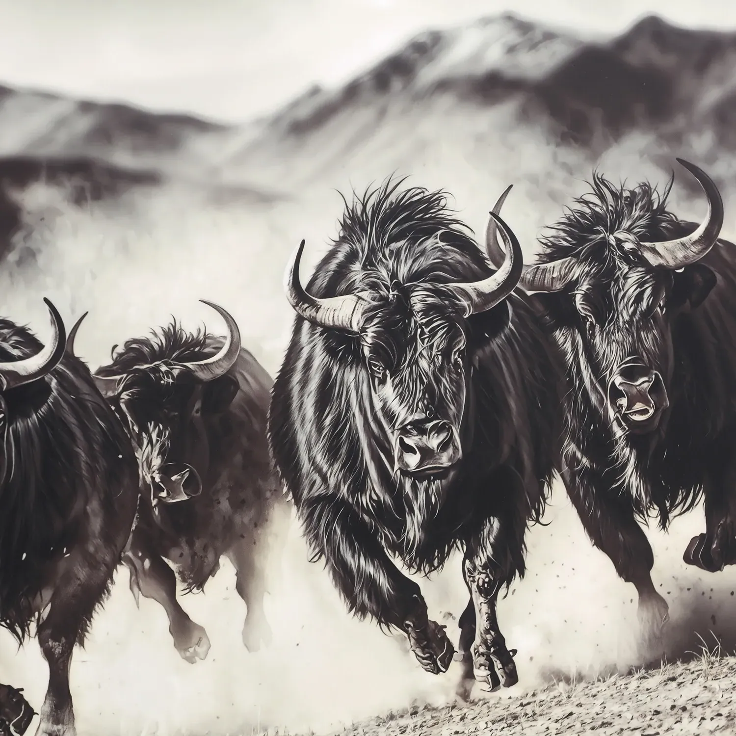 Charging Bisons Framed Gloss Art - Black