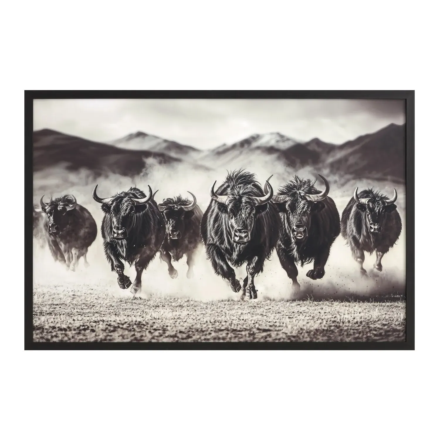 Charging Bisons Framed Gloss Art - Black